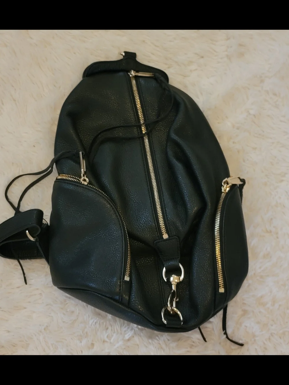 Rebecca Minkoff Black Leather Backpack with Gold Hardware Accents